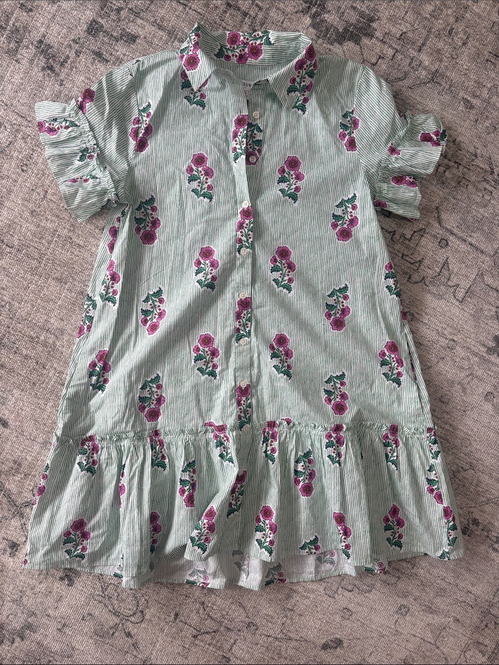 J Crew Floral Button-Front Dress - Mint & Pink